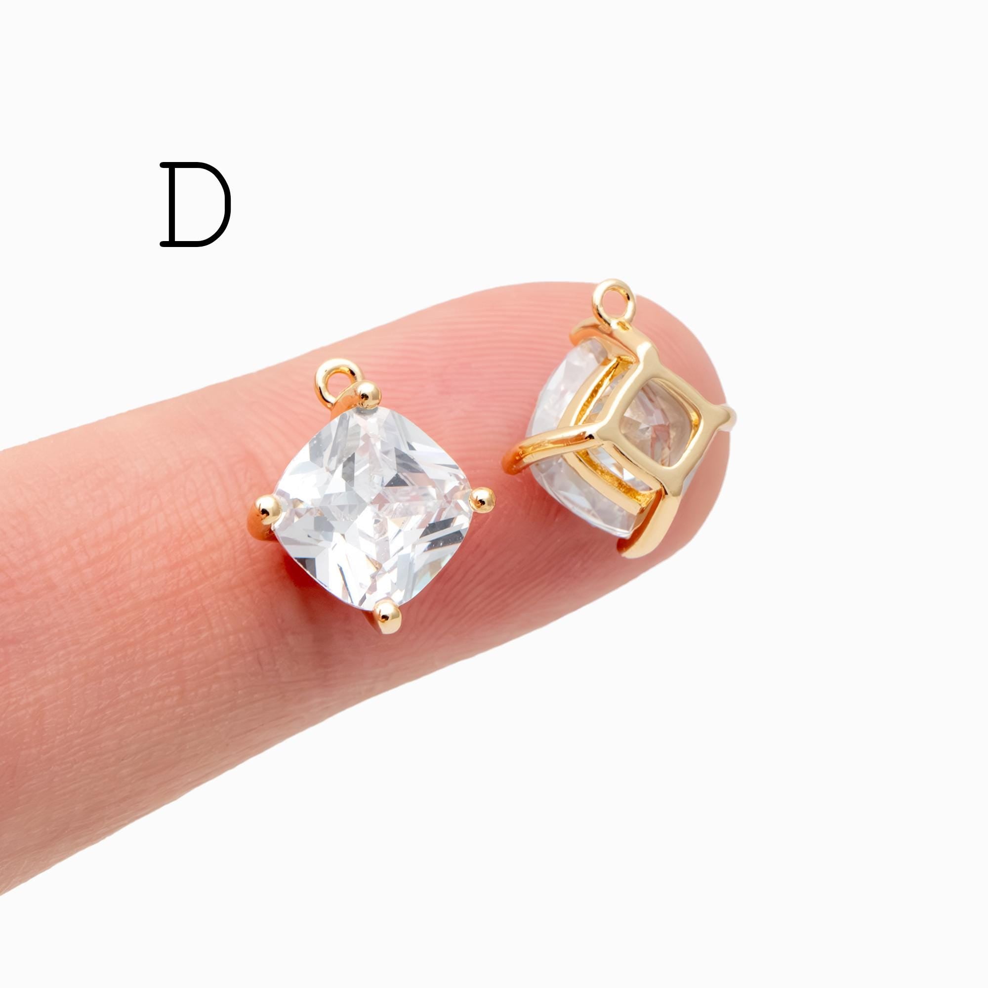 10pcs CZ pave Gold/ Silver Tone Star/ Teardrop/ Rectangle/ Rhombus Charms, Gold Plated Brass Geometric Pendants (GB-1151)